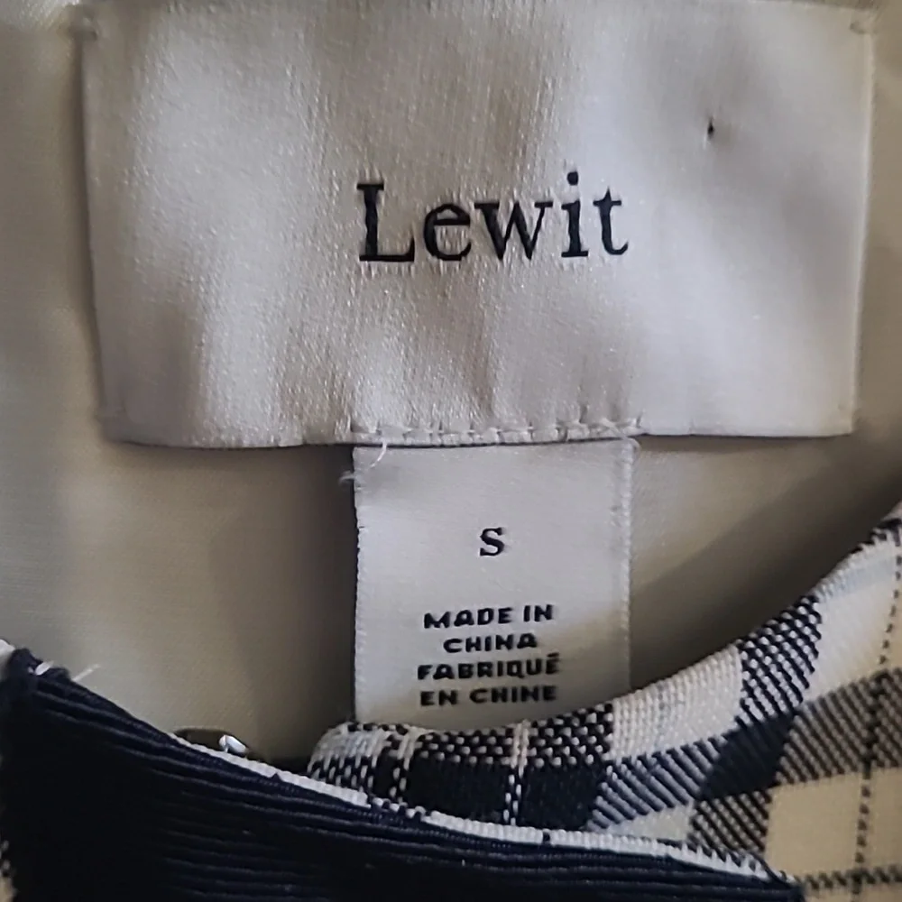 LEWIT WHITE & BLUE CHECK PLAID VIRGIN WOOL RAW EDGE PEPLUM JACKET Sz S - Picture 7 of 8